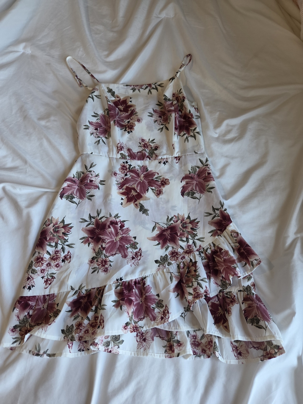 Rue21 White Spaghetti-Strap Dress with Pink Floral Print